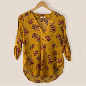STELLA Tweed Floral V-Neck Blouse